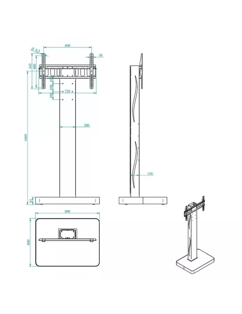 EUROMET 15000 Support sol mobile  CHIC  Ecran Vesa Max 600x400