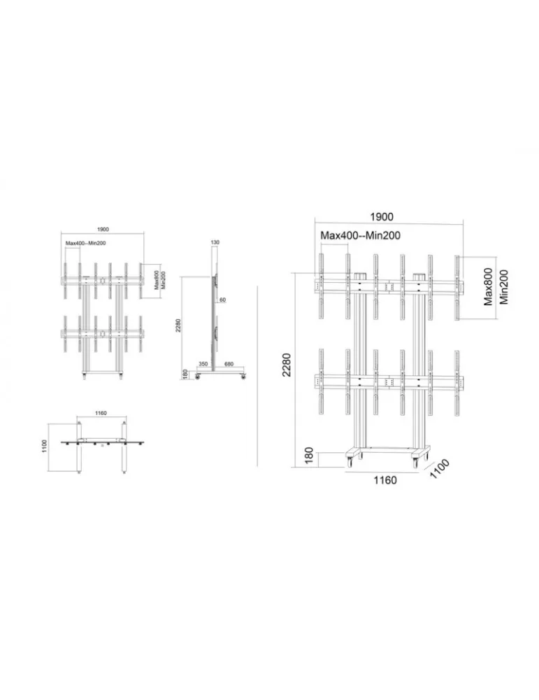 MULTIBRACKETS 1824 Mobile Videowall-Halterung Porträtmodus Multibrackets Public Video Wall Stand - 6 Bildschirme 40 -55  VESA