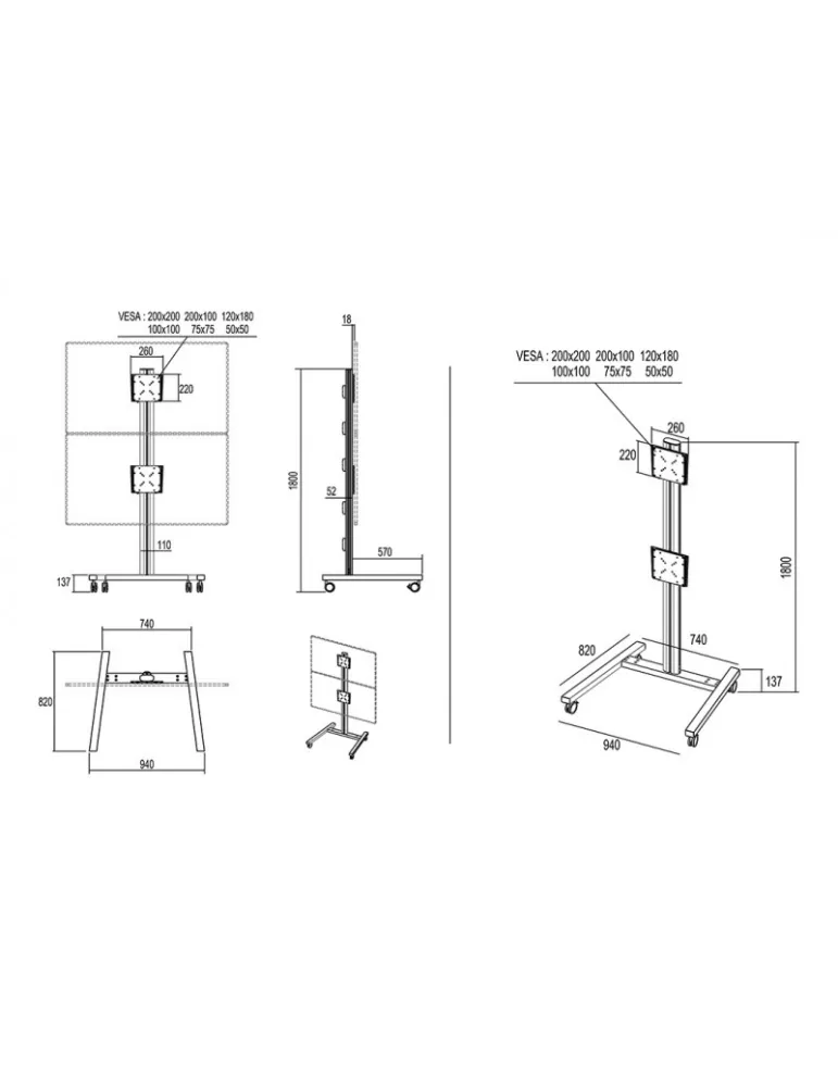 MULTIBRACKETS 2215 Mobile Multibrackets Display Stand 180 Dual Vertical - 2 displays 32 -55  VESA Max 700x400 MULTIBRACKETS MU