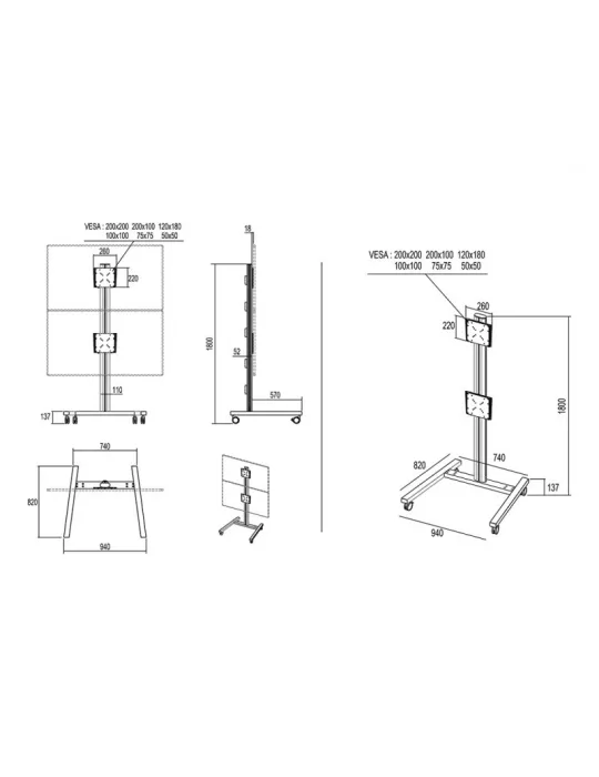 MULTIBRACKETS 2215 Mobile Multibrackets Display Stand 180 Dual Vertical - 2 displays 32 -55  VESA Max 700x400 MULTIBRACKETS MU