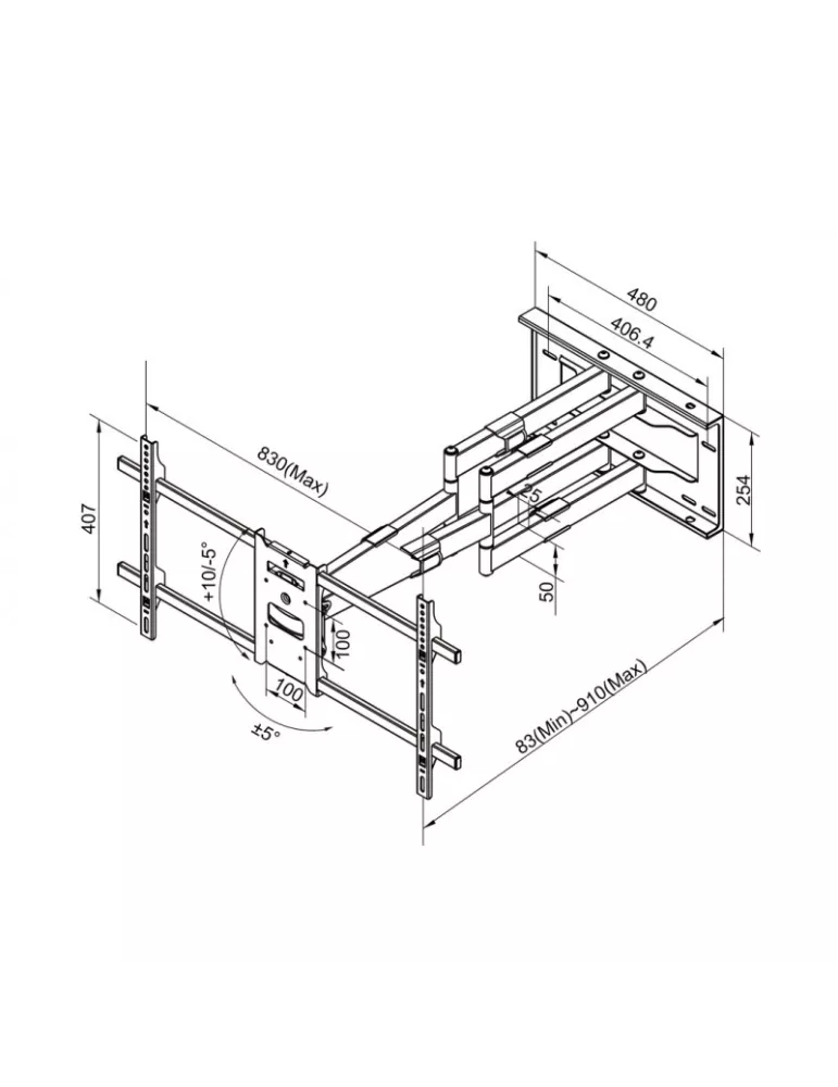MULTIBRACKETS 6546 Articulated Wall Support Multibrackets Long Reach Arm 910mm HD Dual for LCD Screens 50 -80  - Weight 60kg V