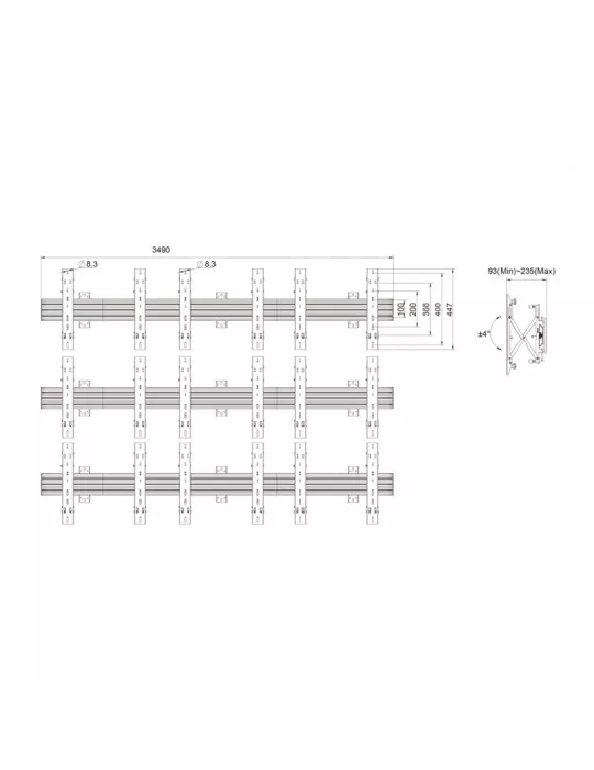 MULTIBRACKETS 5013 Support mural videowall  Wallmount Pro MBW3x3U Push In/Out Ref