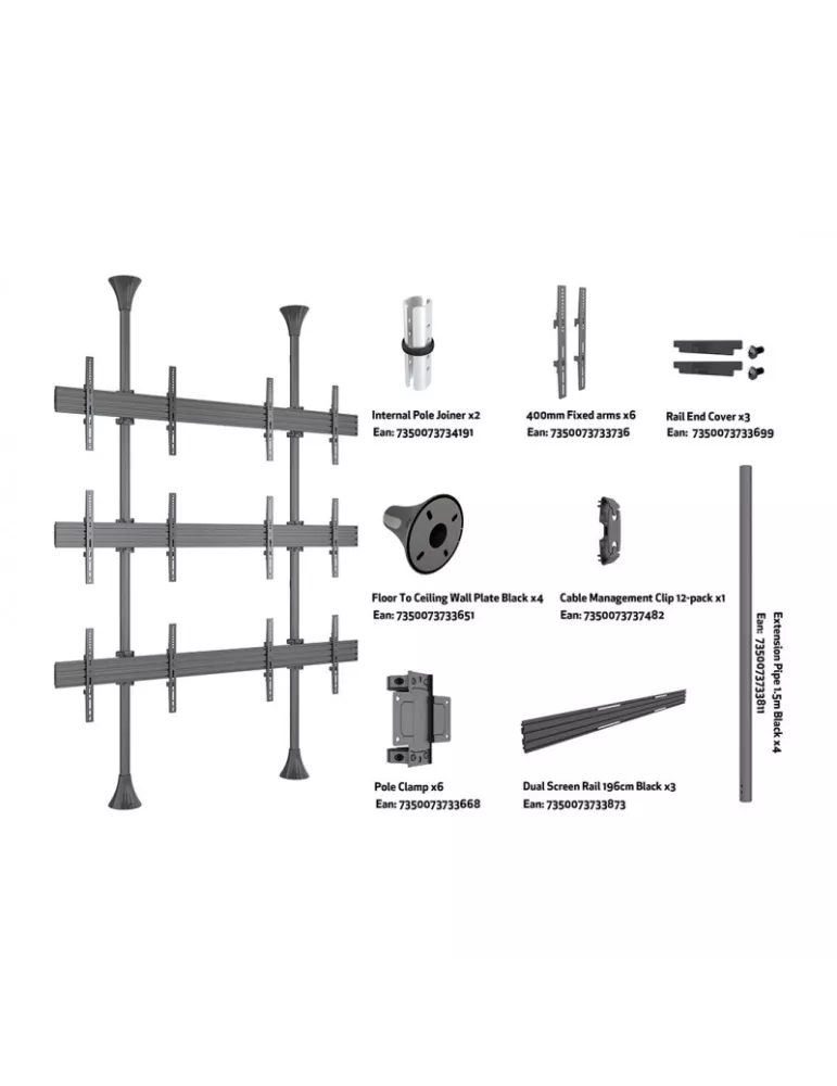MULTIBRACKETS 6091 Support mur d'images sol-plafond Multibrackets Floor to Ceiling Mount Pro MBFC2UX3 - 6 écrans 40"-65" VESA M