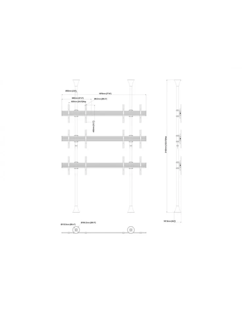 MULTIBRACKETS 6091 Videowandhalter Boden-Decke Multibrackets Floor to Ceiling Mount Pro MBFC2UX3 - 6 Bildschirme 40 -65  VESA