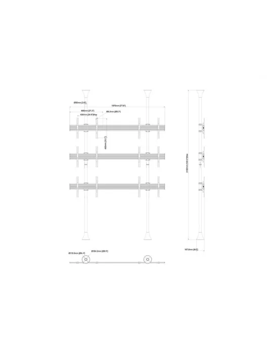 MULTIBRACKETS 6091 Support mur d images sol-plafond Multibrackets Floor to Ceiling Mount Pro MBFC2UX3 - 6 screens 40 -65  VESA