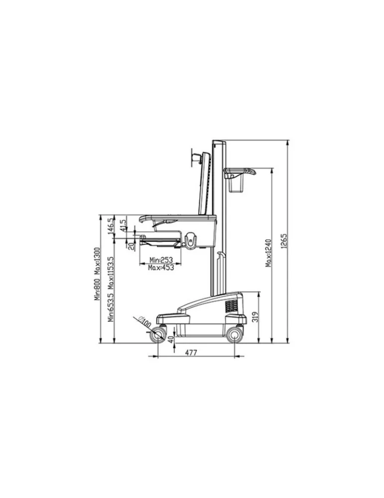 MULTIBRACKETS 0964 Chariot motorisé Multibrackets Universal Workstation Cart DT/ UPS - écran jusqu'à 27" VESA Max 100x100