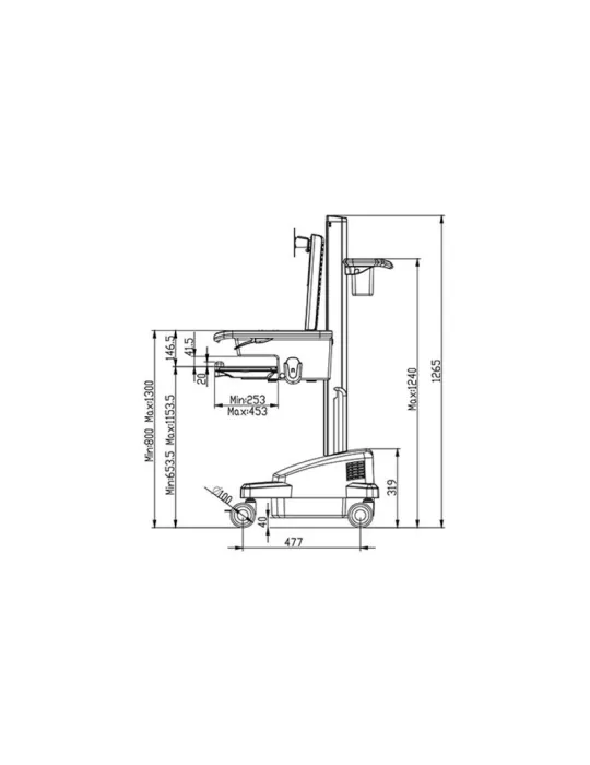 MULTIBRACKETS 0964 Chariot motorisé Multibrackets Universal Workstation Cart DT/ UPS - écran jusqu'à 27" VESA Max 100x100