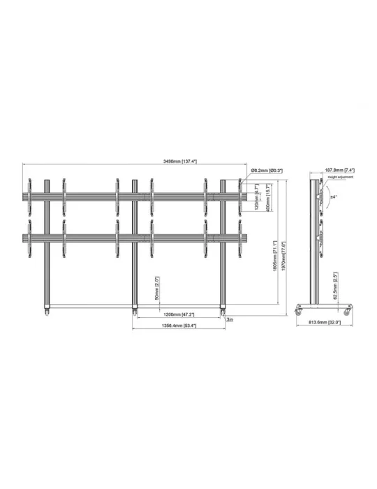 MULTIBRACKETS 3366 Support mobile pour mur vidéo Multibrackets Pro Series Video Wall Stand 3x2- 6 écrans 43" - 65" VESA Max 600