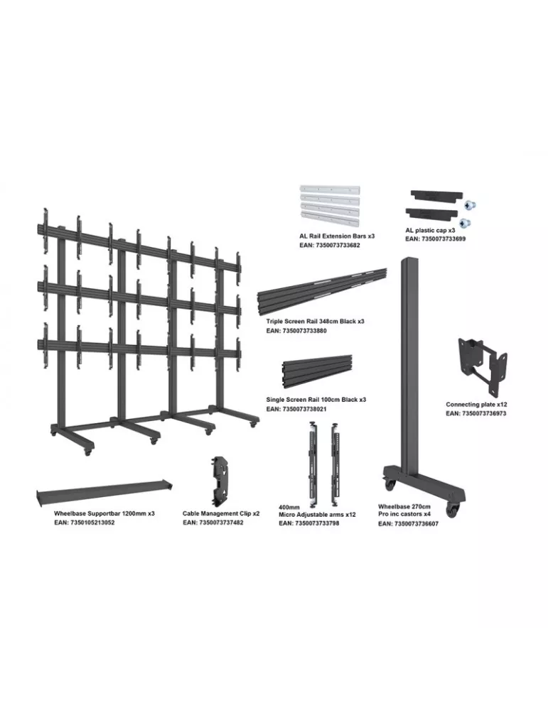 MULTIBRACKETS 3380 Support mobile pour mur vidéo Multibrackets Pro Series Video Wall Stand 4x3 - 12 écrans 43"-65" VESA Max 600