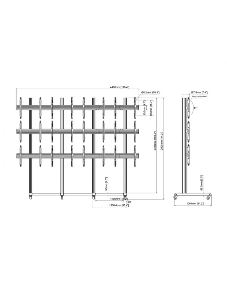 MULTIBRACKETS 3380 Bewegliche Videowandhalterung Multibrackets Pro Series Video Wall Stand 4x3 - 12 Bildschirme 43 -65  VESA M
