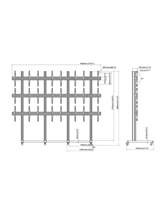 MULTIBRACKETS 3380 Support mobile pour mur vidéo Multibrackets Pro Series Video Wall Stand 4x3 - 12 écrans 43"-65" VESA Max 600