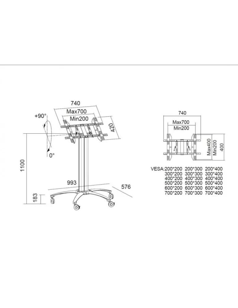 MULTIBRACKETS 5378 Support mobile inclinable-Table Multibrackets Public Display Stand 110 Tilt & Table Silver - écran 32"-55" V