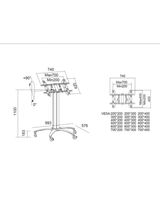 MULTIBRACKETS 5378 Support mobile inclinable-Table Multibrackets Public Display Stand 110 Tilt & Table Silver - écran 32"-55" V