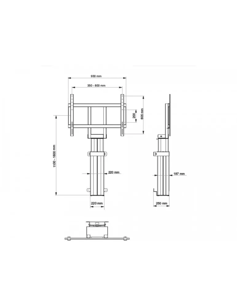 MULTIBRACKETS 4603 Support sol mur motorisé Multibrackets Motorized Public Floormount 160 kg Black SD - écran 42' - 110"