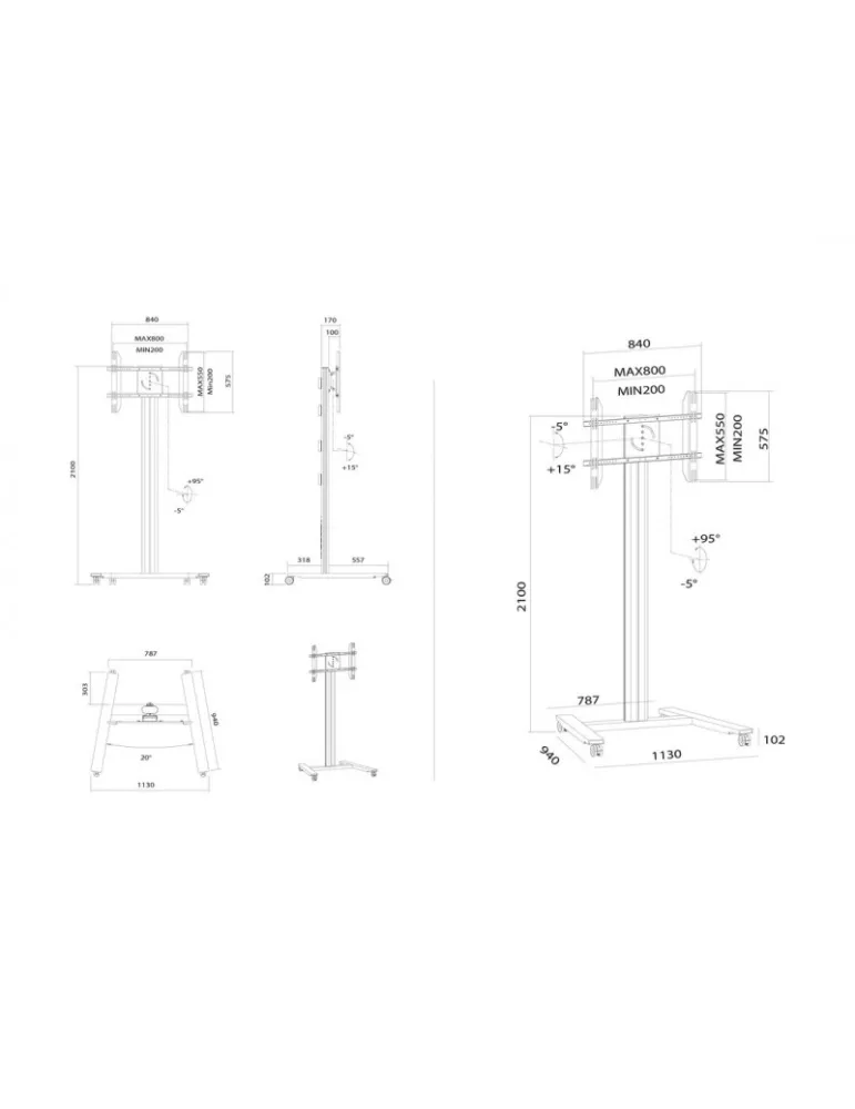 MULTIBRACKETS 5334 Support mobile inclinable Multibrackets Public Display Stand 210 HD Single - écran 55 -80  VESA Max 800x500
