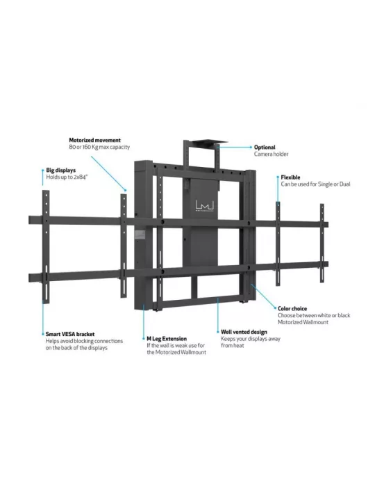 MULTIBRACKETS 0433 Support mural motorisé Multibrackets Motorized Wallmount Dual Screen 160 kg Black SD - écran jusqu'à 84" Ves