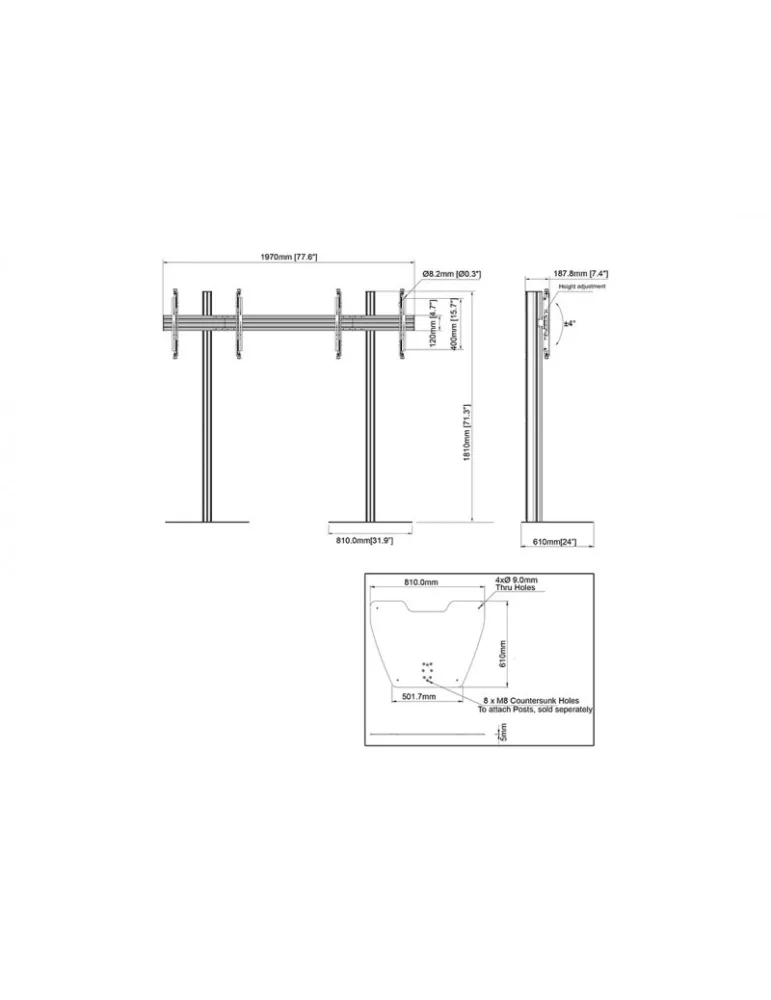 MULTIBRACKETS 3496 Multibrackets Floor Stand MBF2x1U M Pro Series - 2 screens 32  - 65  VESA Max 400x400 MULTIBRACKETS MUL3496