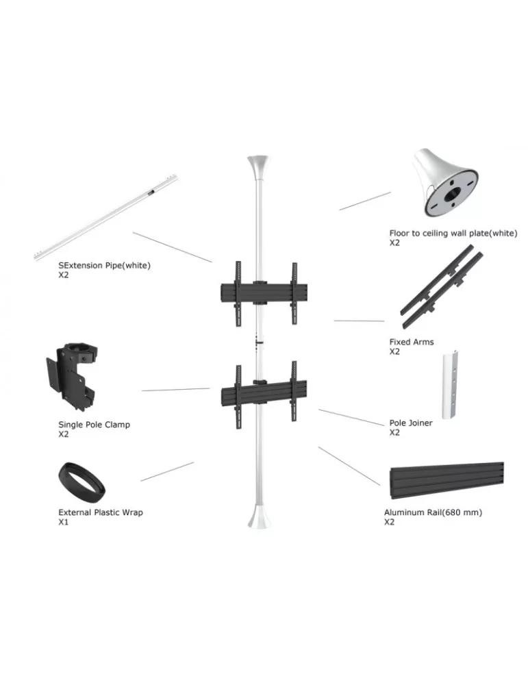 MULTIBRACKETS 5723 Soporte sol plafond Multibrackets Soporte de suelo a techo Pro MBFC2U Cromo - 2 pantallas 40 -65  VESA Max