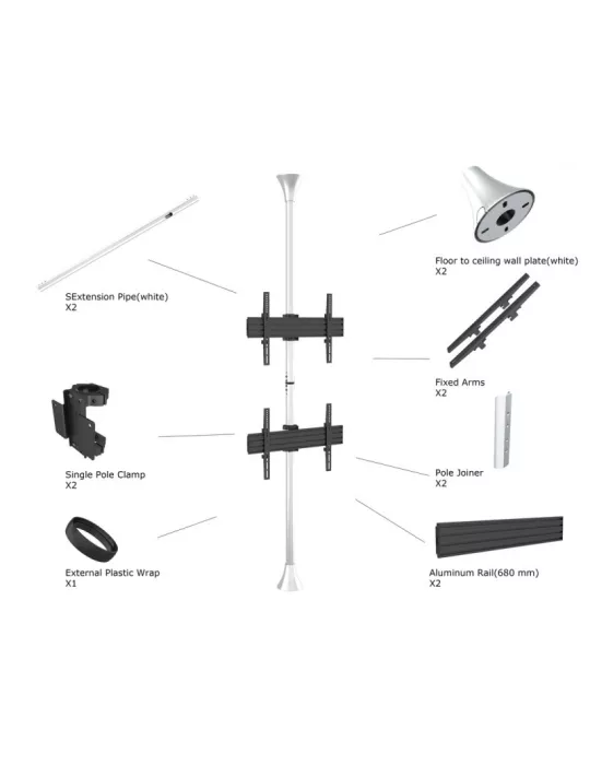 MULTIBRACKETS 5723 Support sol plafond Multibrackets Floor to Ceiling Mount Pro MBFC2U Chrome - 2 écrans 40"-65" VESA Max 600x4