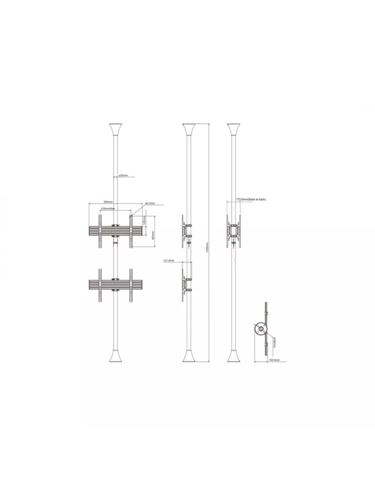 MULTIBRACKETS 5723 Support sol plafond Multibrackets Floor to Ceiling Mount Pro MBFC2U Chrome - 2 écrans 40"-65" VESA Max 600x4