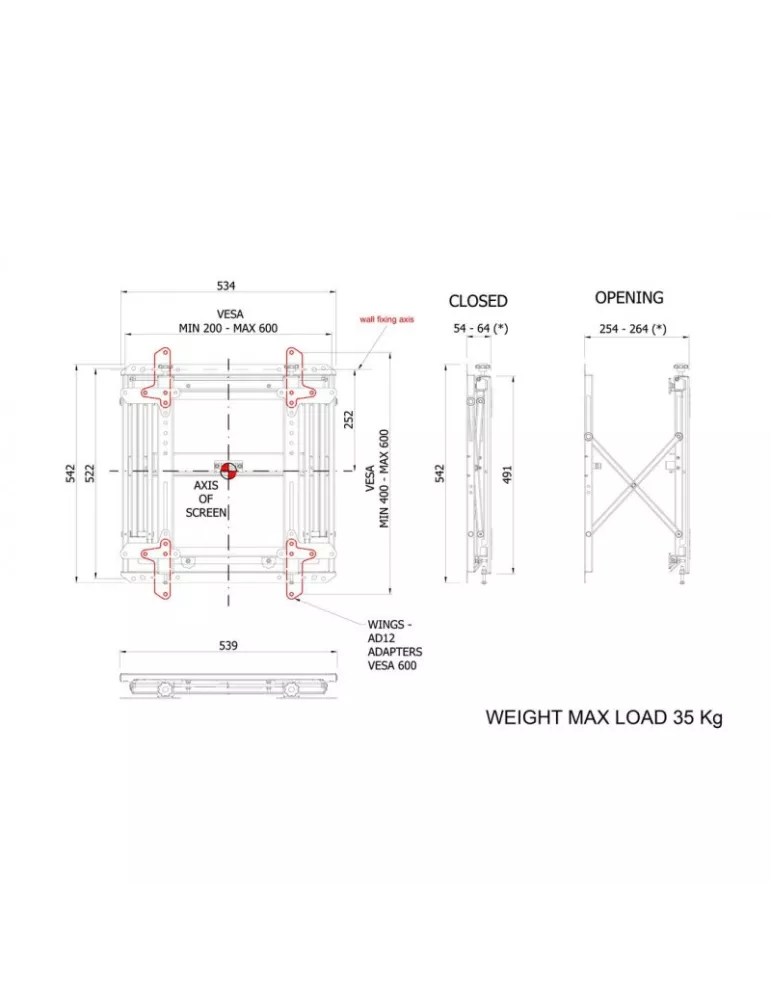 MULTIBRACKETS 9967 Support mural Multibrackets Public Video Wall Mount Push Slim - écran 40" - 55" VESA Max 600x400