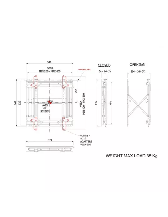 MULTIBRACKETS 9967 Support mural Multibrackets Public Video Wall Mount Push Slim - écran 40" - 55" VESA Max 600x400