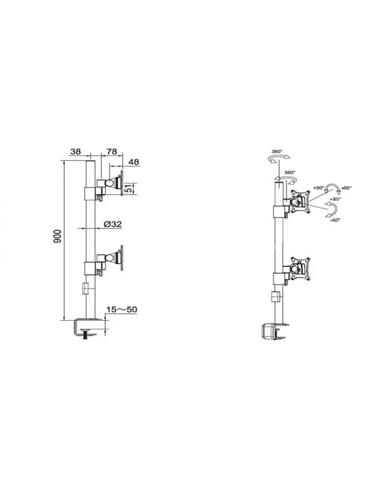 MULTIBRACKETS 5877 Soporte de mesa giratorio Multibrackets Soporte de mesa Officeline Dual Vertical Negro - Pantalla 15  - 30