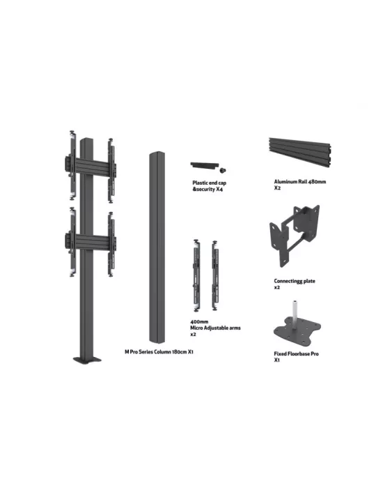 MULTIBRACKETS 0310 Support sol a fixer ajustable Multibrackets MBFC2U 180 Floormount Column Pro - 2 écrans 32"-65" VESA Max 400