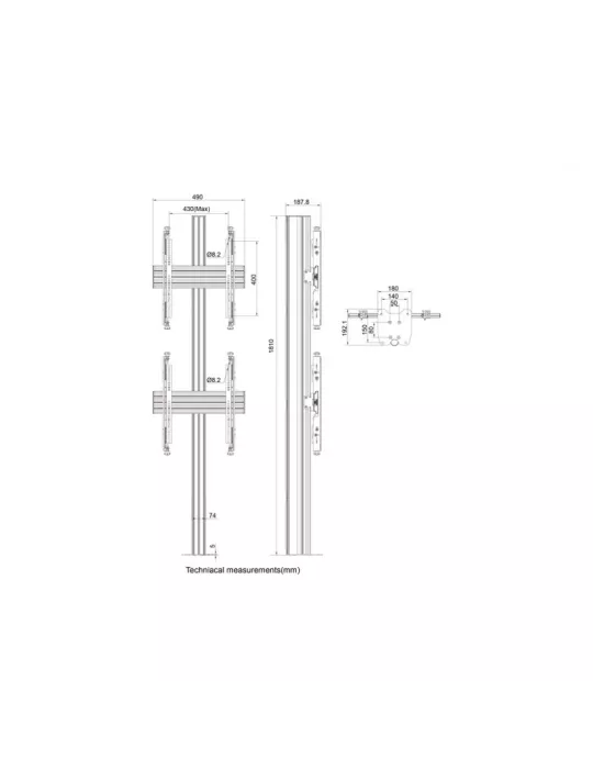 MULTIBRACKETS 0310 Soporte de suelo ajustable Multibrackets MBFC2U 180 Floormount Column Pro - 2 pantallas 32 -65  VESA Max 40