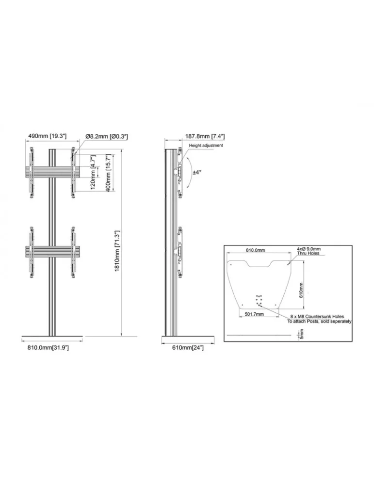 MULTIBRACKETS 6764 Bodenständer Multibrackets Floorstand Column Pro MBFSC2U 180 - 2 Bildschirme 40 -75  VESA Max 400x400 MULTI