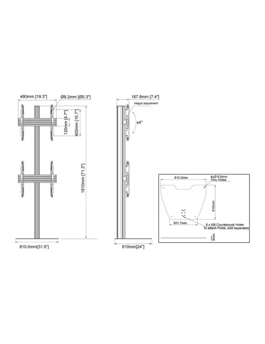 MULTIBRACKETS 6764 Support sol Multibrackets Floorstand Column Pro MBFSC2U 180 - 2 écrans 40"-75" VESA Max 400x400