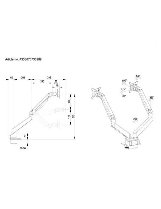 MULTIBRACKETS 3989 Support de table articulé Multibrackets Gas Lift Arm Dual Side by Side - 2 écrans de 15"-32" VESA Max 100x10