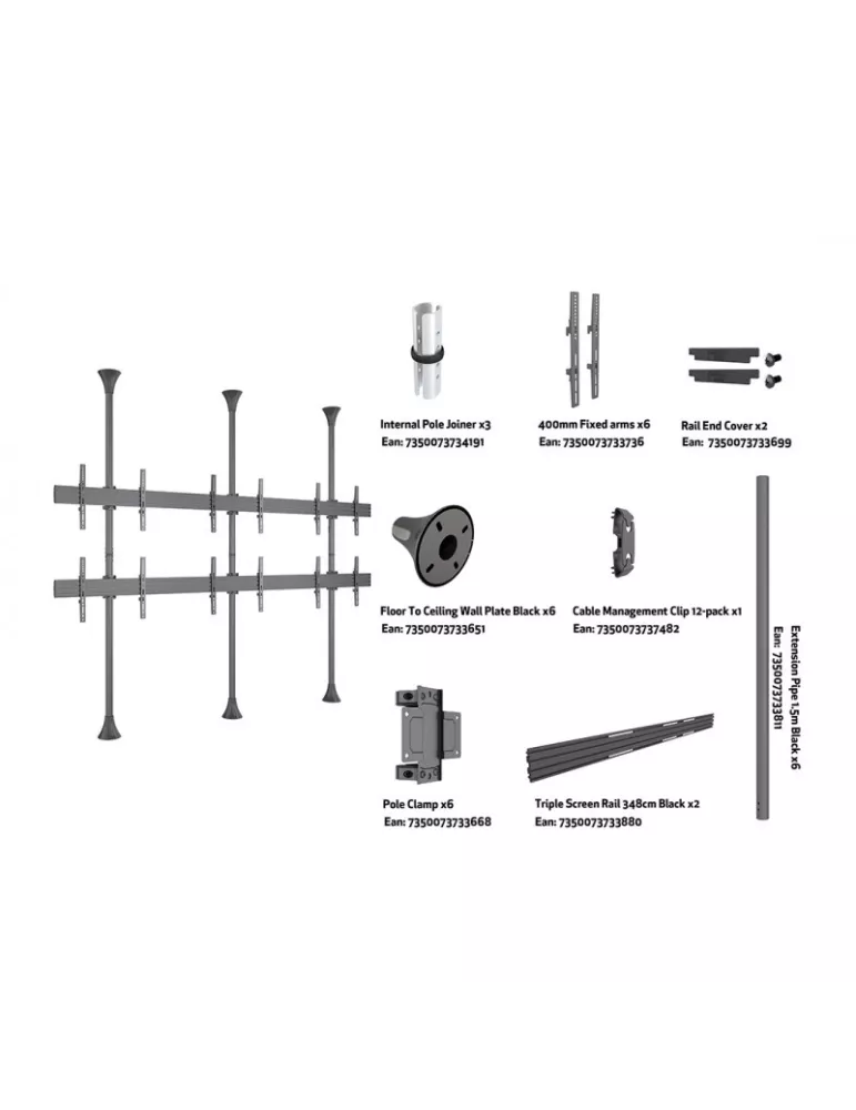 MULTIBRACKETS 6107 Support mur d'images sol-plafond Multibrackets Floor to Ceiling Mount Pro MBFC3UX2 - 6 écrans 40"-65" VESA M