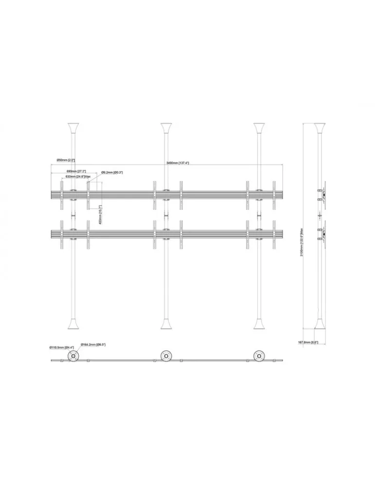 MULTIBRACKETS 6107 Wandhalterung Boden-Decke Multibrackets Floor to Ceiling Mount Pro MBFC3UX2 - 6 Bildschirme 40 -65  VESA Ma