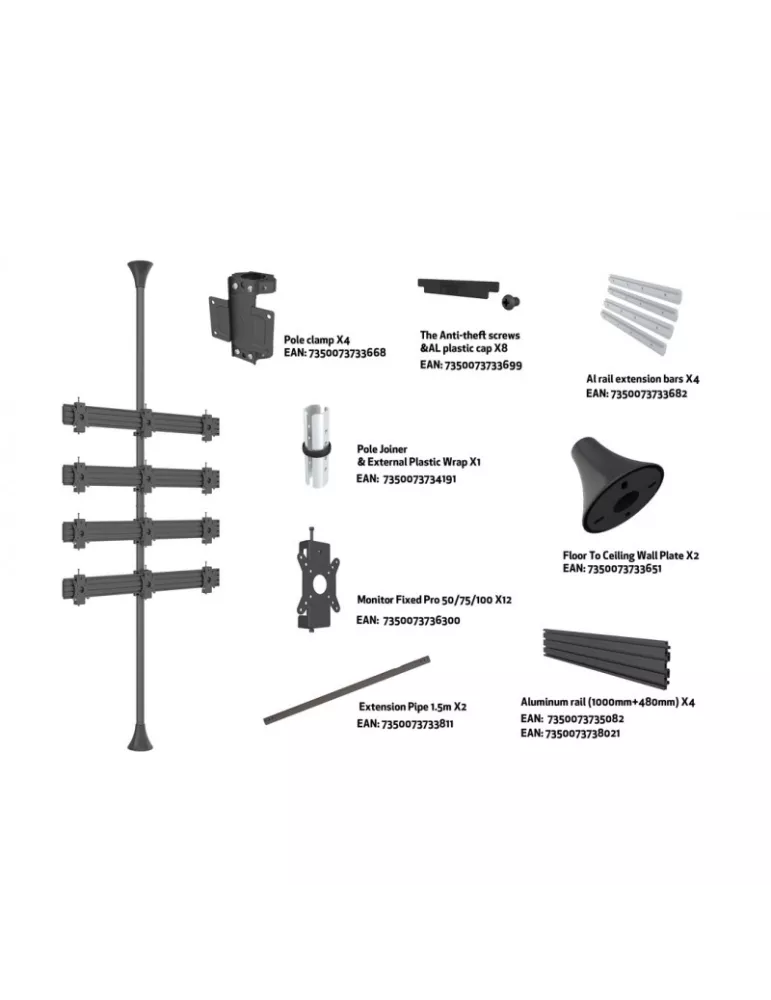 MULTIBRACKETS 2031 Support sol plafond Multibrackets Floor to Ceiling Mount Pro MBFC3X4U-F100 - 12 écrans 15"-32" VESA Max 100x