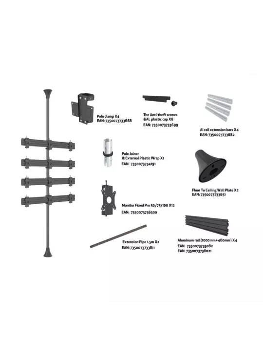 MULTIBRACKETS 2031 Support sol plafond Multibrackets Floor to Ceiling Mount Pro MBFC3X4U-F100 - 12 écrans 15"-32" VESA Max 100x