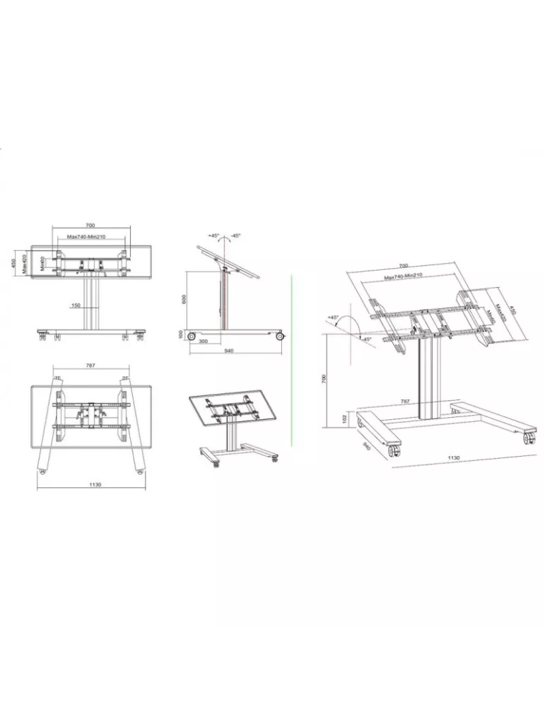 MULTIBRACKETS 6829 Soporte móvil inclinable 90  Multibrackets Public Display Stand 80 HD Wheelbase Single Silver - écran 32 -5