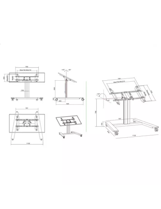 MULTIBRACKETS 6829 Support mobile inclinable 90° Multibrackets Public Display Stand 80 HD Wheelbase Single Silver - écran 32"-5