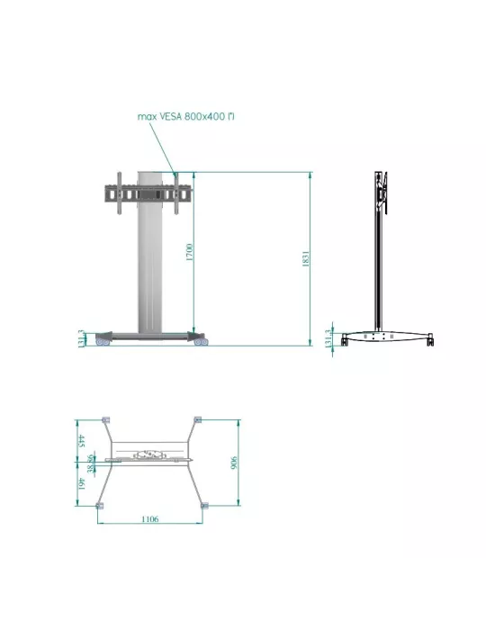 EUROMET 18885 Support sol mobile Blanc  SLIDE MAXI Cart  Ecran Vesa Max 600x400