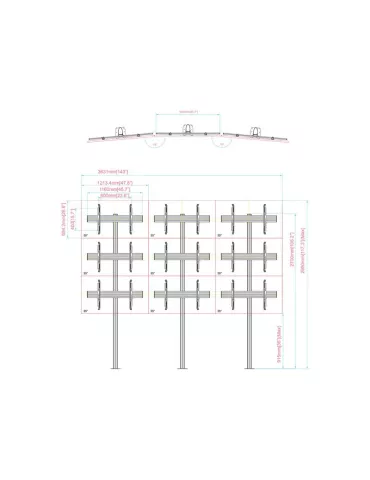 MULTIBRACKETS 4646 Support sol a fixer pour mur vidéo Multibrackets Video Wall Floormount MBFMC3x2U- 9 écrans 32-65" VESA Max 6 2