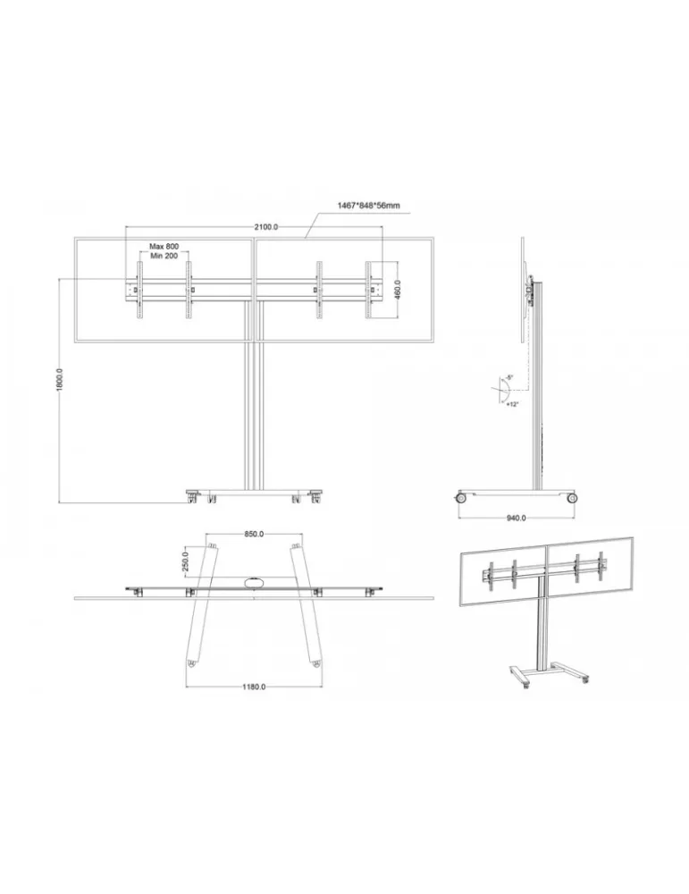 MULTIBRACKETS 5365 Support mobile Double ecrans Multibrackets Public Display Stand 180 HD Dual - 2 écrans 40"-60" VESA Max 800x