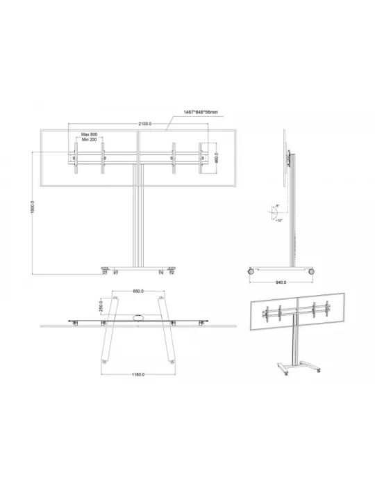MULTIBRACKETS 5365 Support mobile Double ecrans Multibrackets Public Display Stand 180 HD Dual - 2 screens 40 -60  VESA Max 80