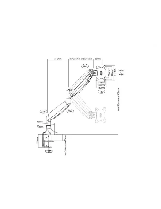 MULTIBRACKETS 3255 Support de table articulé Multibrackets Deskmount Gas Spring Single - écran de 15  - 30  VESA Max 100x100 M