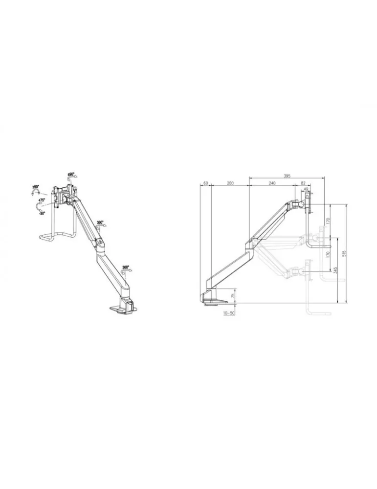 MULTIBRACKETS 2598 Support de table articulé avec poignée Multibrackets Gas Lift Arm Single - écran de 15"- 32" VESA Max 100x10