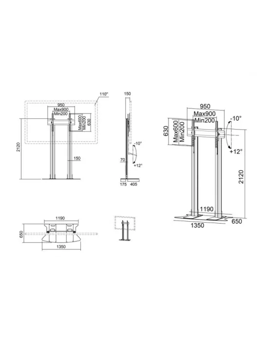 MULTIBRACKETS 2562 Bodenständer Multibrackets Display Stand 210 Dual Pillar SIlver - 70 -110 -Bildschirm VESA Max 800x600 MULT