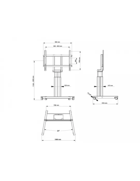 MULTIBRACKETS 4580 Support sol motorisé à roulette Multibrackets Motorized Public Floorstand 160 kg Black SD - écran 110" VESA 