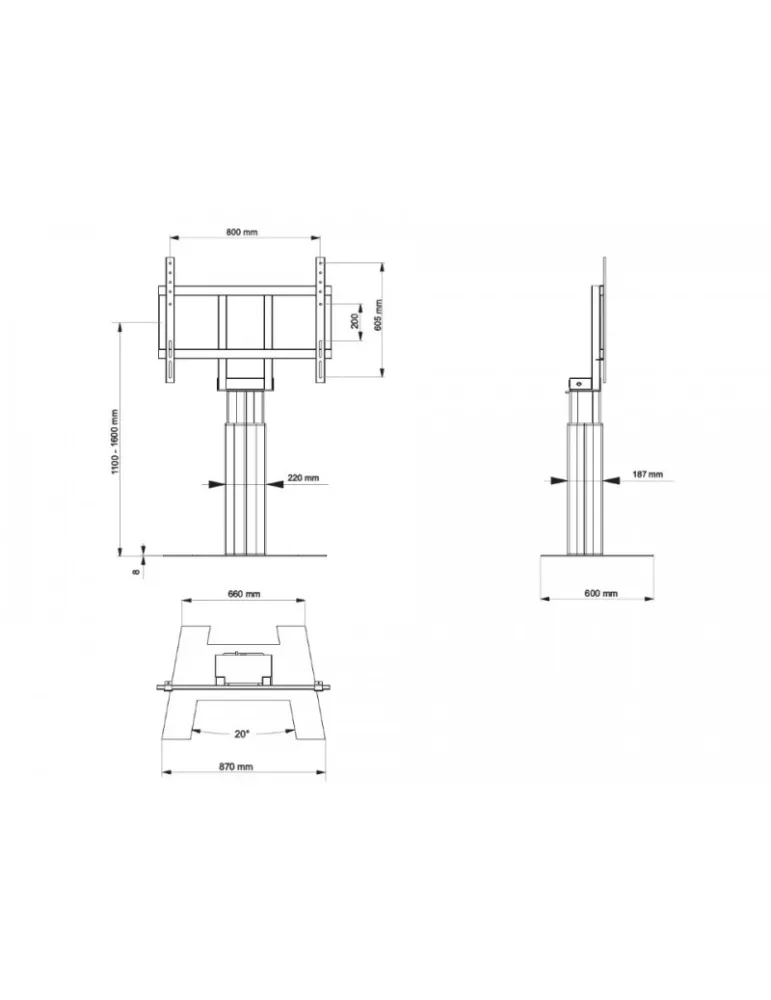 MULTIBRACKETS 4597 Support sol motorisé Multibrackets Motorized Public Floorbase 160 kg Black SD - écran 110" VESA Max 800x600