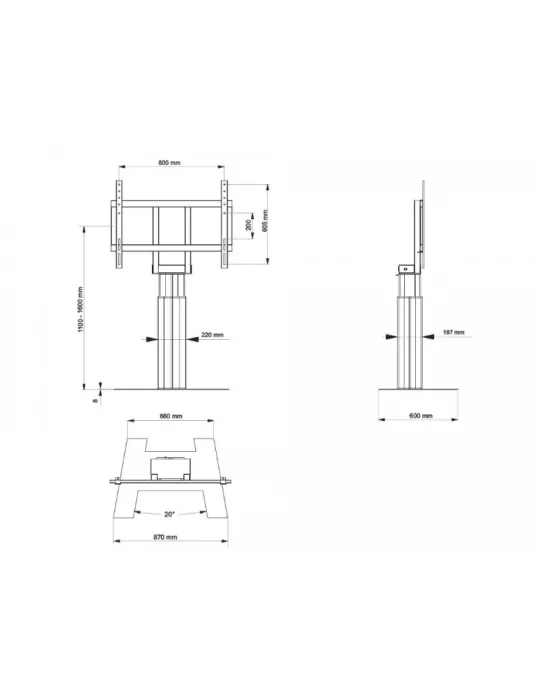 MULTIBRACKETS 4597 Support sol motorisé Multibrackets Motorized Public Floorbase 160 kg Negro SD - Pantalla 110  VESA Max 800x