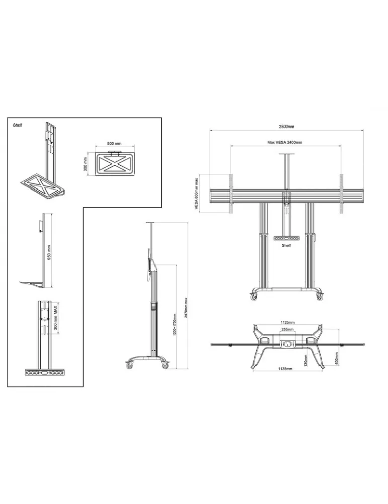 MULTIBRACKETS 5056 Support mobile motorisé Multibrackets Motorized Public Floorstand Wide - écran 65"-110" VESA Max 2400x600