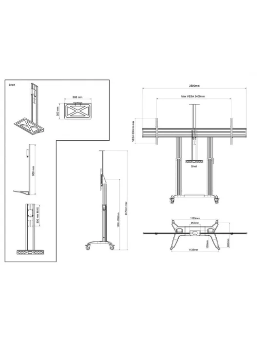 MULTIBRACKETS 5056 Motorisierter mobiler Ständer Multibrackets Motorized Public Floorstand Wide - Bildschirm 65 -110  VESA Max